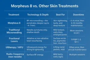 How Often Can I have Morpheus 8? 2 Table to show benefits of Morpheus 8 Wheathampstead compared to other skin treatments
